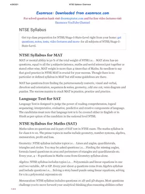 NTSE Exam Syllabus 2020