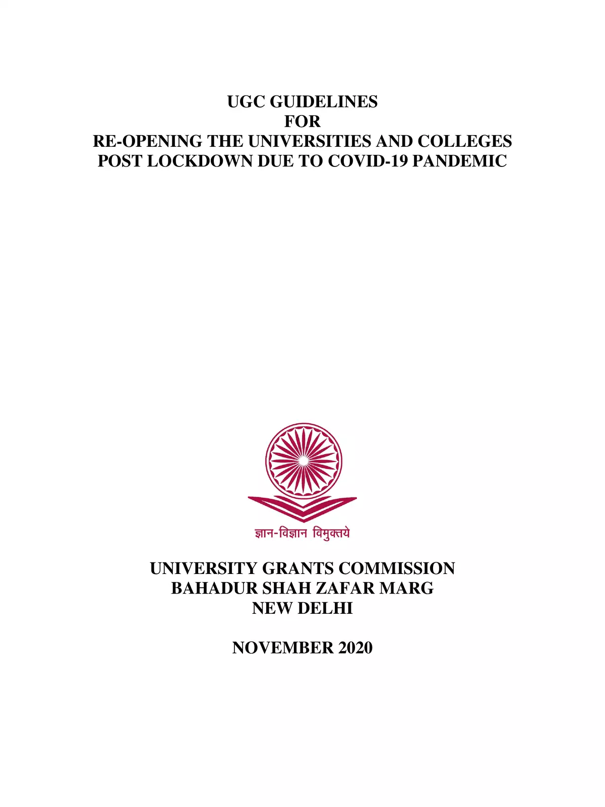 UGC Guidelines for Re-opening of University