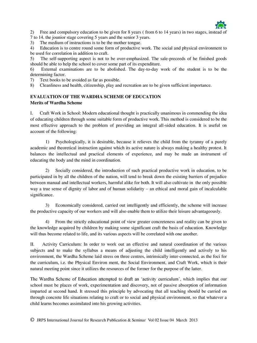 2nd Page of Wardha Scheme of Education PDF