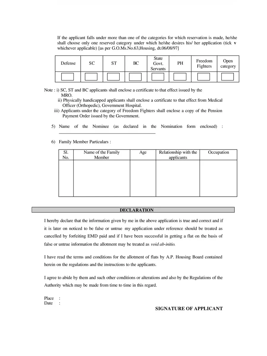 2nd Page of AP Housing Application Form PDF