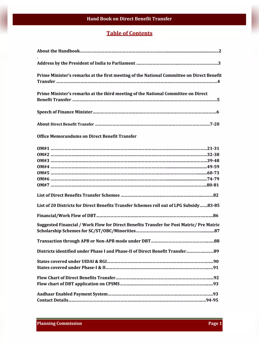 2nd Page of Direct Benefit Transfer Scheme PDF