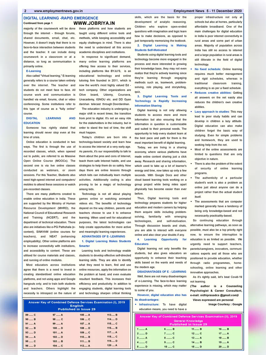 2nd Page of Employment Newspaper First Week of  December 2020 PDF