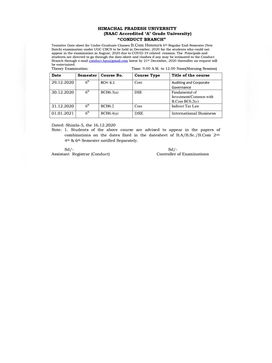 2nd Page of HPU Notification PDF