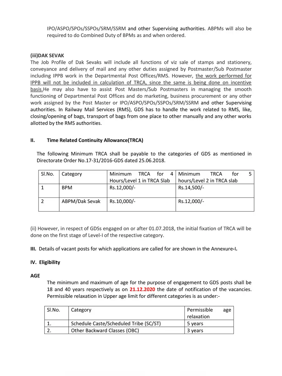 2nd Page of Karnataka India Post Office Recruitment 2021 PDF