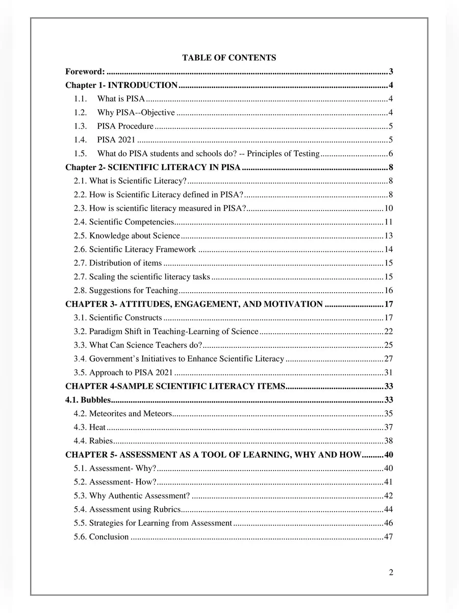 2nd Page of PISA 2021 Teacher’s Handbook of Science PDF
