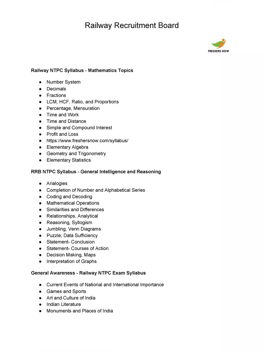 2nd Page of Railway Exam NTPC Syllabus 2019 PDF