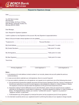 ICICI Bank Signature Change Form PDF