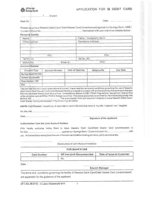 Indian Bank ATM Card Application Form