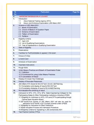 JEE Main 2021 Information Brochure