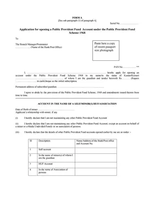 Post Office PPF Account Opening Form