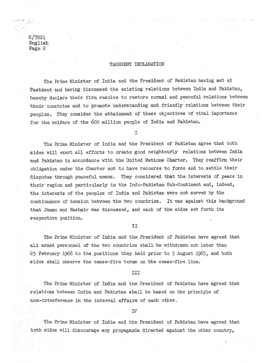 2nd Page of Tashkent Declaration 1966 PDF
