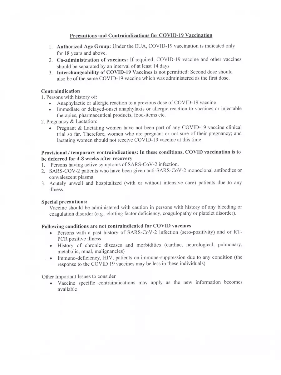 2nd Page of COVID-19 Vaccine Precautions PDF
