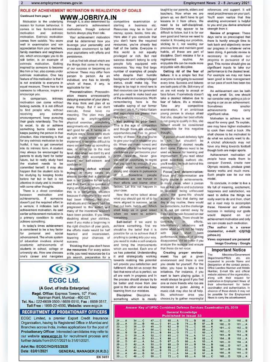 2nd Page of Employment Newspaper First Week of  January 2021 PDF