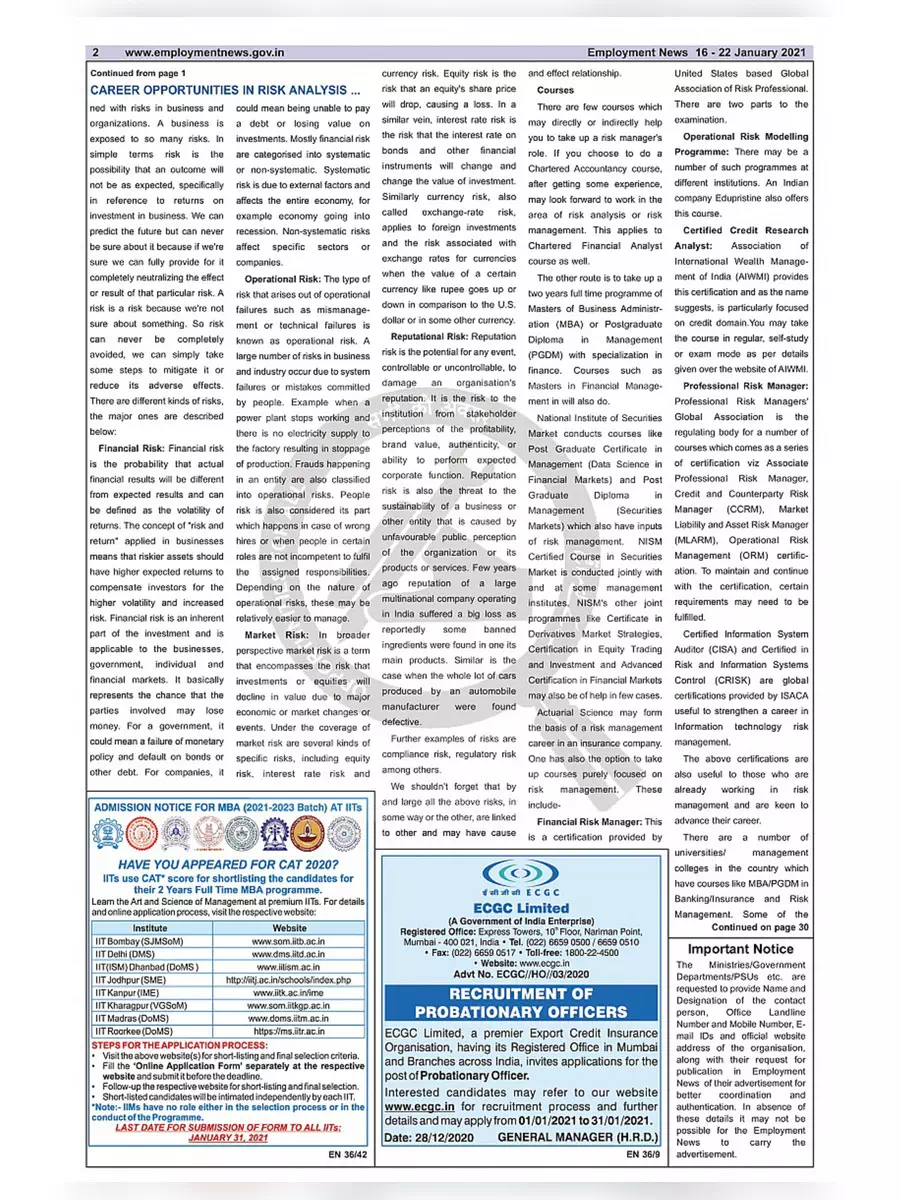2nd Page of Employment Newspaper Third Week of January 2021 PDF