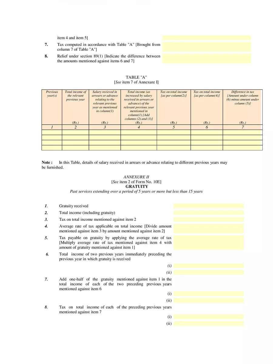 2nd Page of Form 10E Claim Relief Under Section 89(1) PDF