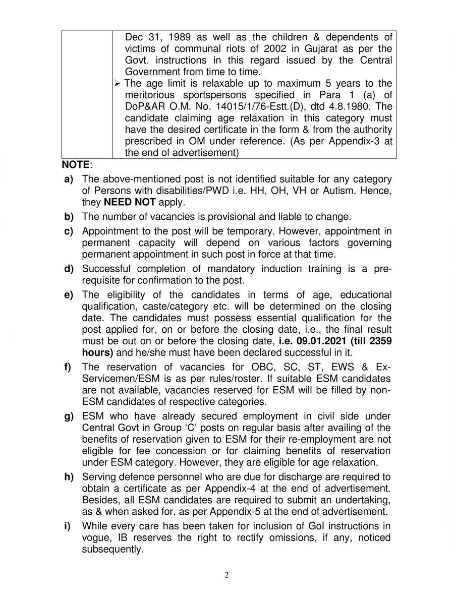 2nd Page of IB (ACIO) Notification 2020 PDF