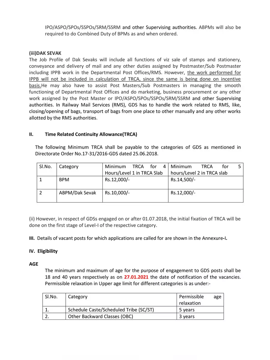 2nd Page of India Post GDS Recruitment  Nottification 2021 PDF