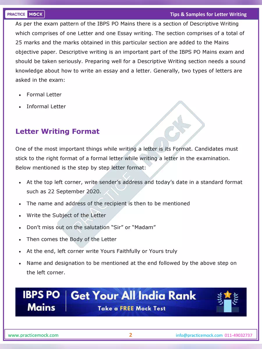 2nd Page of Letter Writing For Bank PO Exam PDF