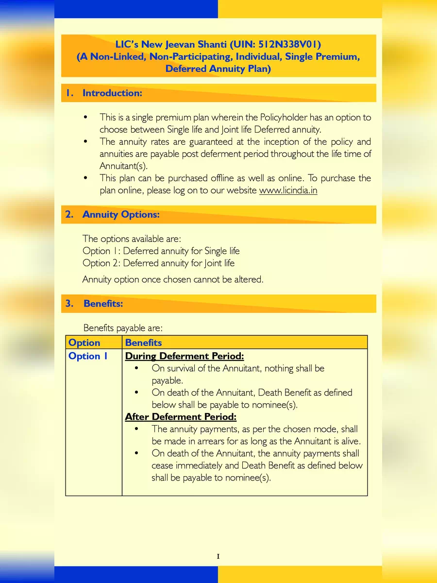 2nd Page of LIC Jeevan Shanti Brochure PDF
