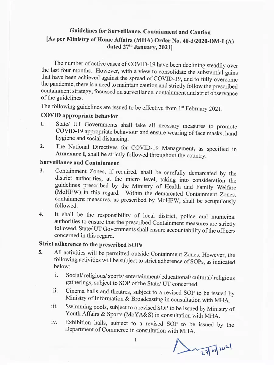 2nd Page of New COVID-19 MHA Guidelines for Surveillance and Containment February 2021 PDF
