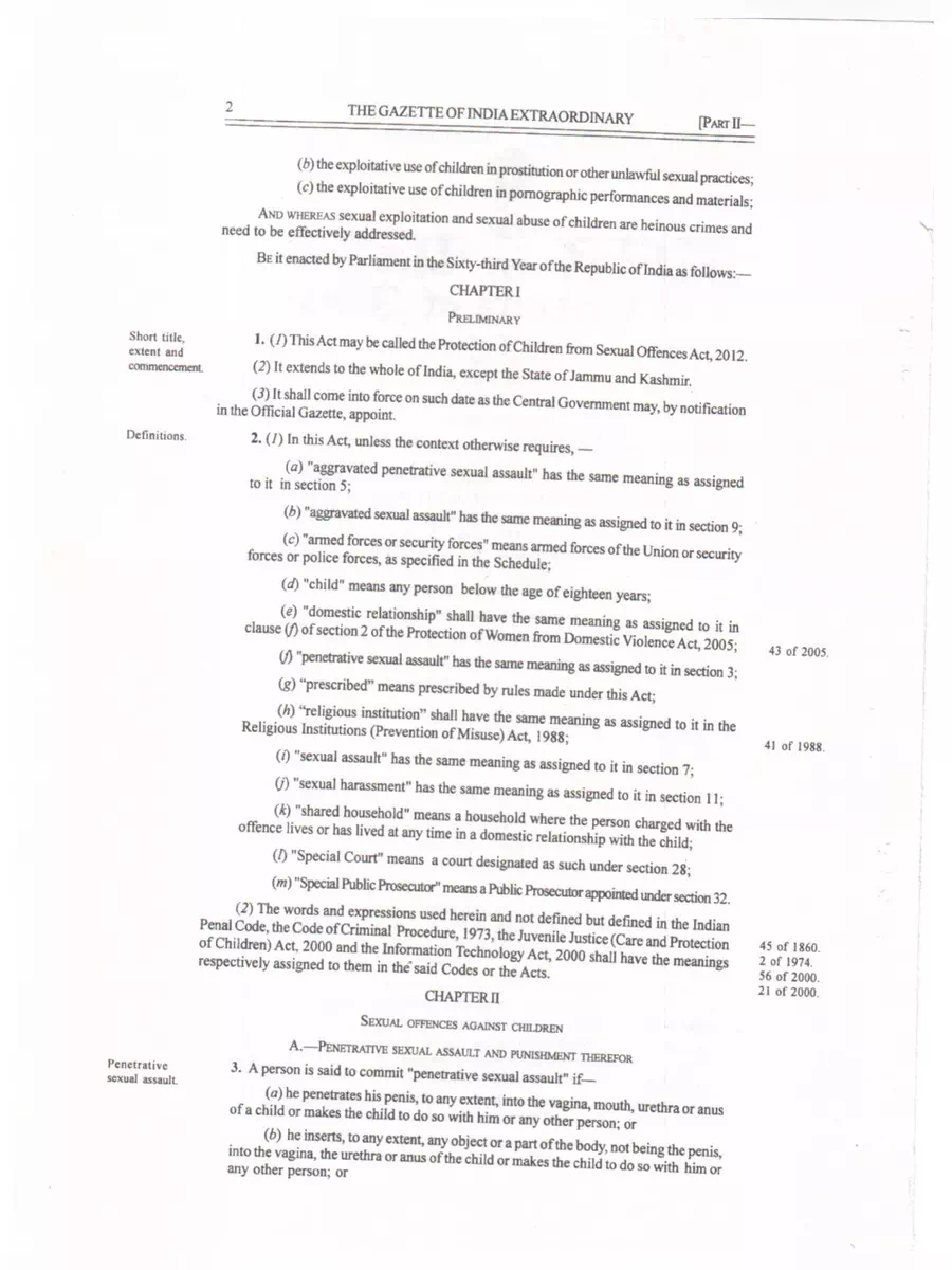 2nd Page of POCSO Act, 2012 PDF