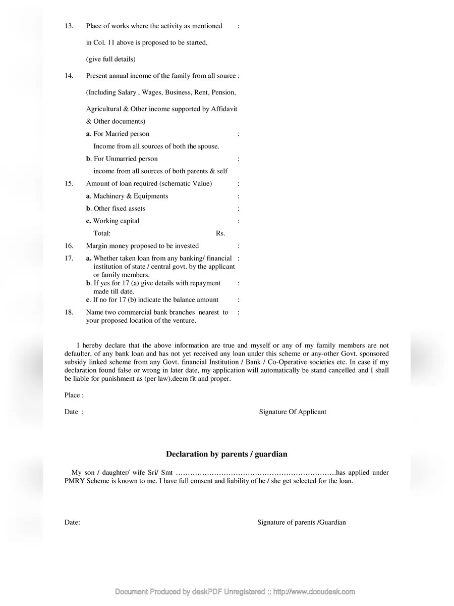 2nd Page of Pradhan Mantri Rojgar Yojana (PMAY) Form 2021 PDF