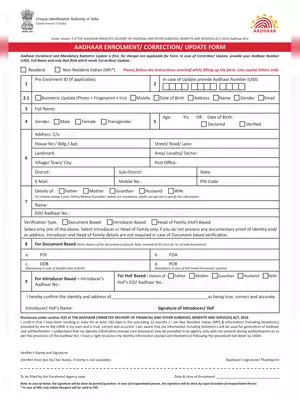 Aadhaar Card Correction Form