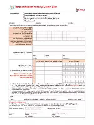 Baroda Rajasthan Kshetriya Gramin Bank Mobile Banking BRKGB Form PDF