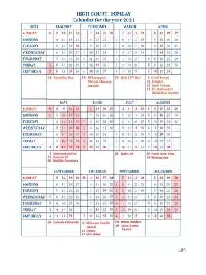Bombay High Court Calendar 2021 PDF