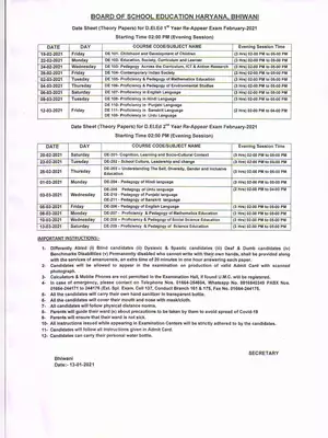 D.EL.ED Exam Date 2020 Haryana
