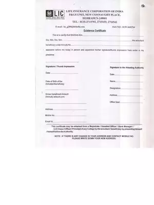 LIC Life Certificate Form