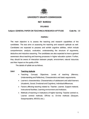 UGC NET Paper 1 Syllabus 2020-2021