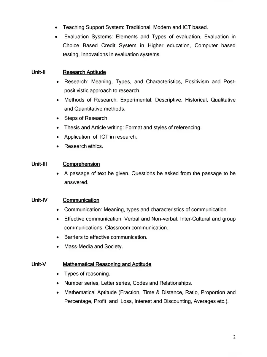 2nd Page of UGC NET Paper 1 Syllabus 2020-2021 PDF