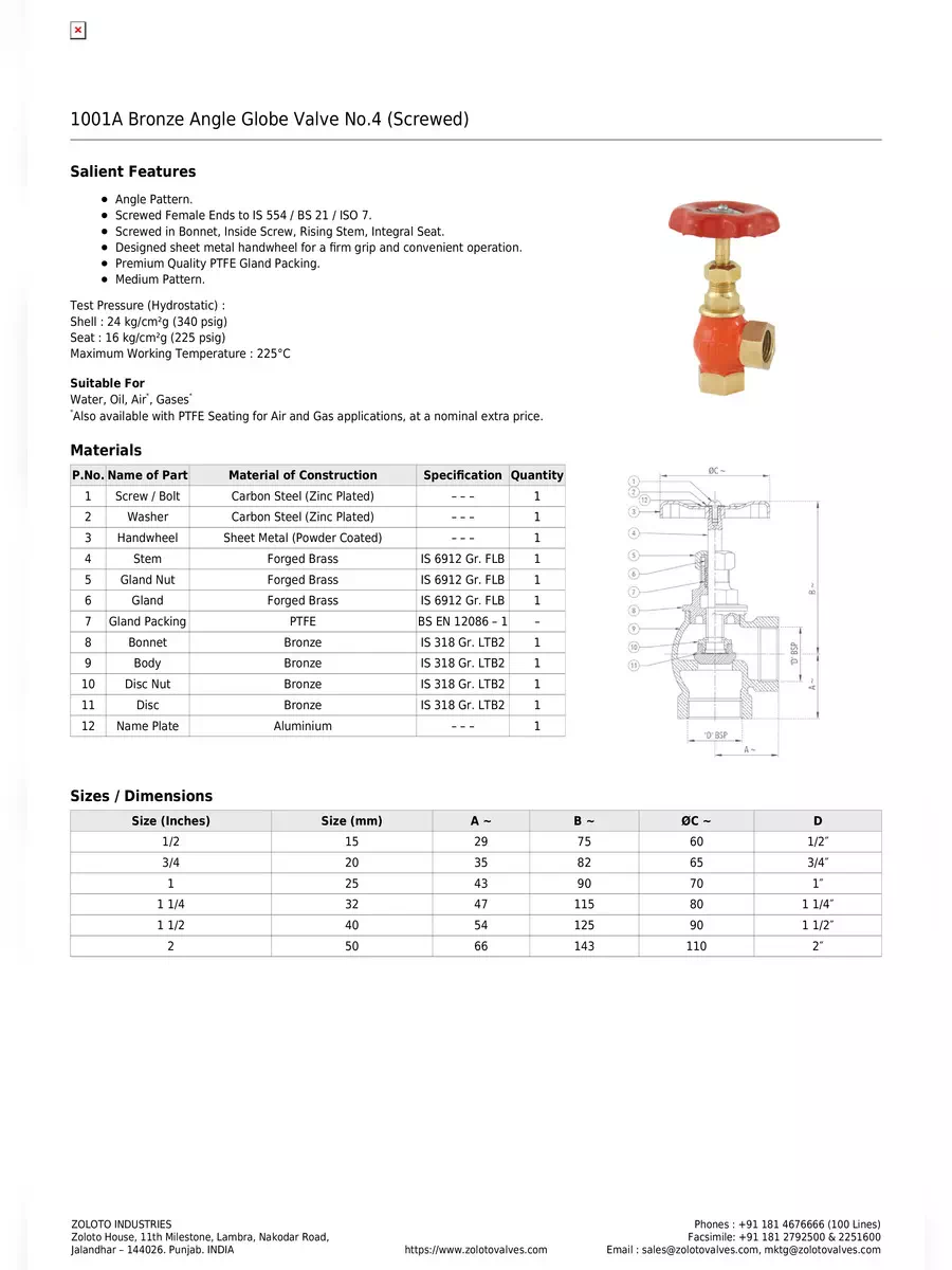 2nd Page of Zoloto Valves Products Brochure PDF