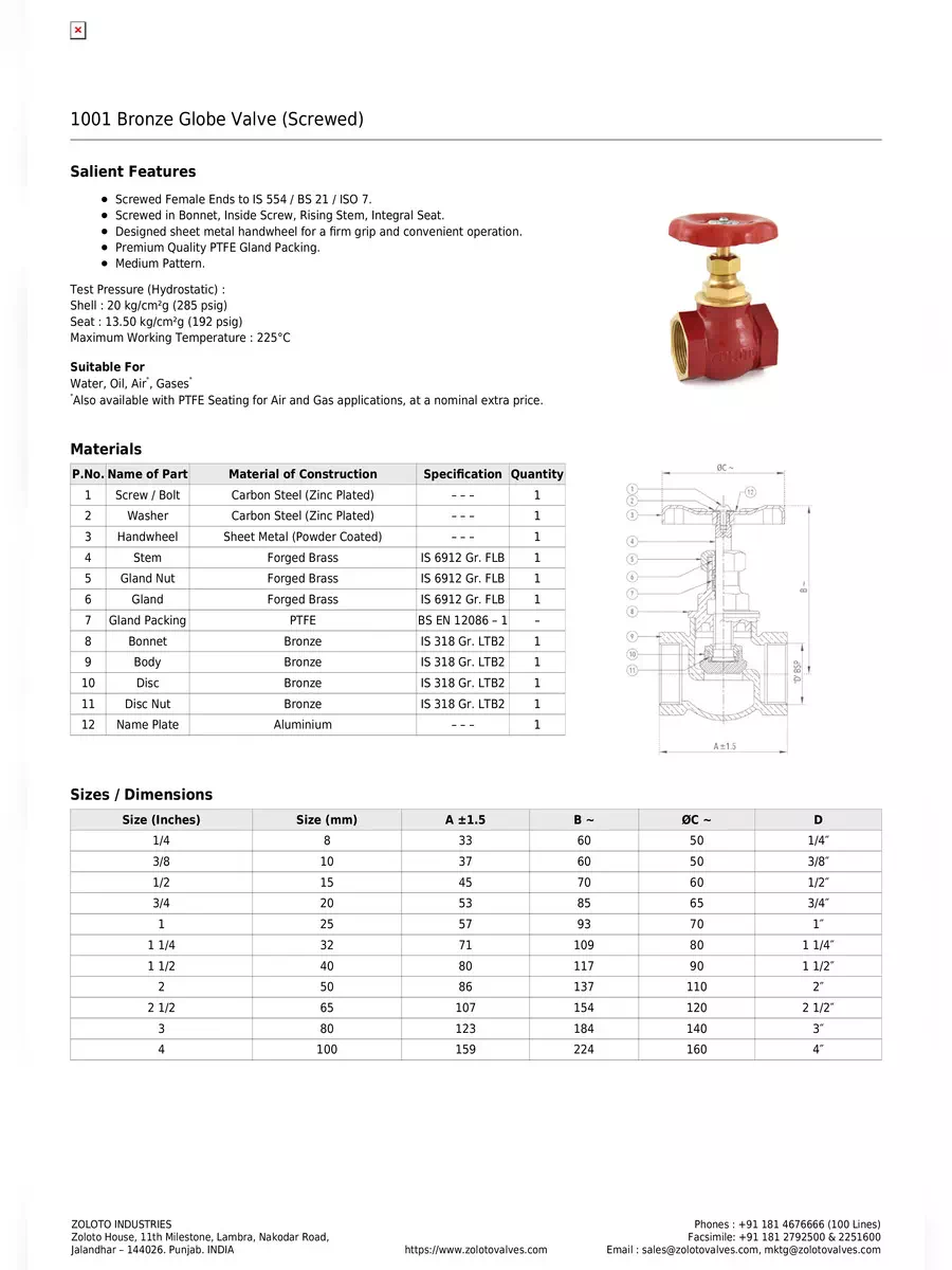 Zoloto Valves Products Brochure