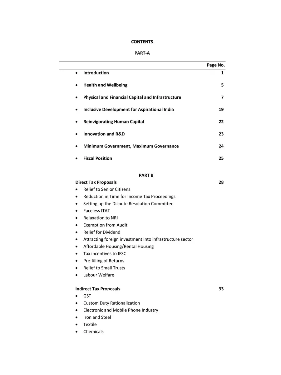 2nd Page of Budget 2021-22 PDF