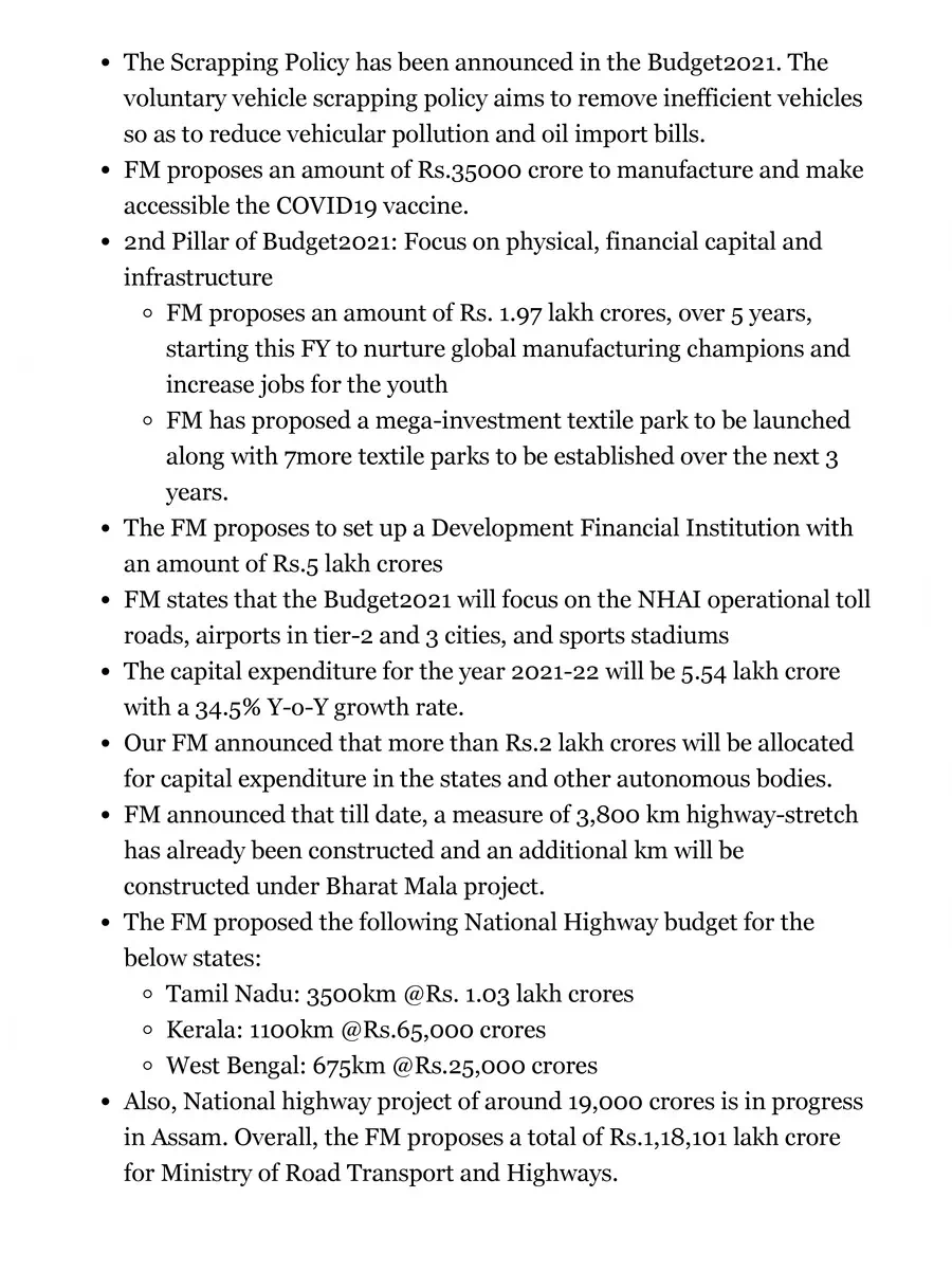 2nd Page of Budget Highlights 2021 PDF