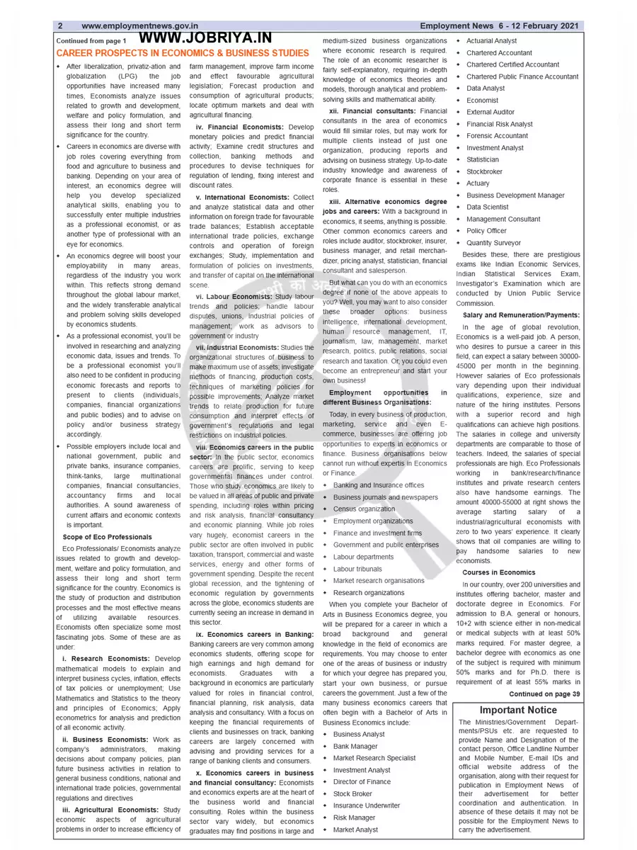 2nd Page of Employment Newspaper First Week of February 2021 PDF