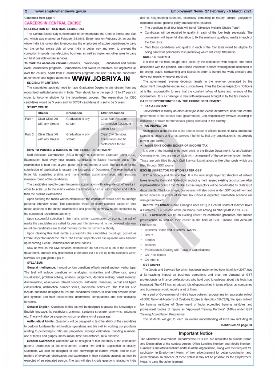 2nd Page of Employment Newspaper Fourth Week of February & First Week of March 2021 PDF