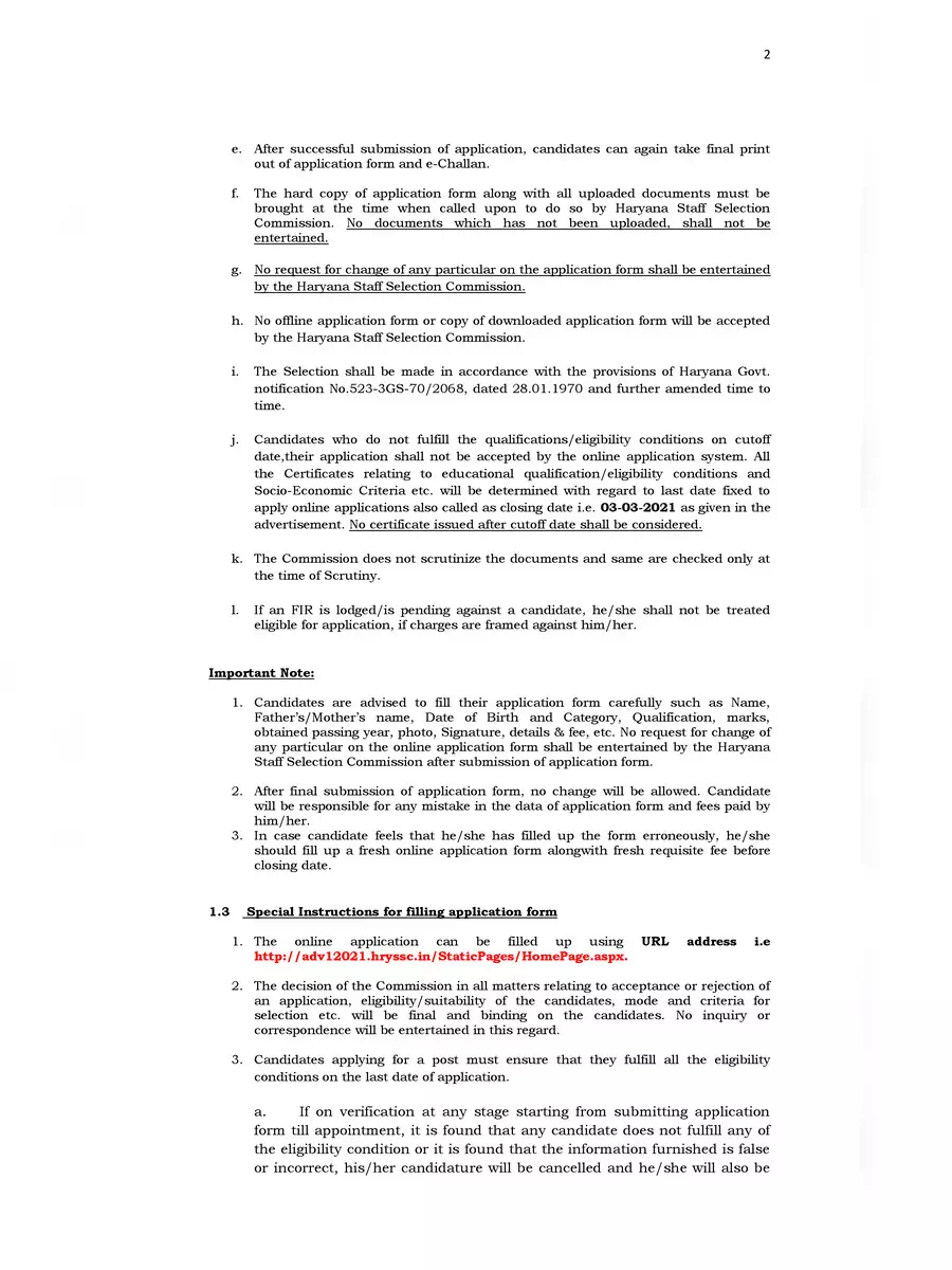 2nd Page of HSSC PGT Recruitment Notification 2021 PDF