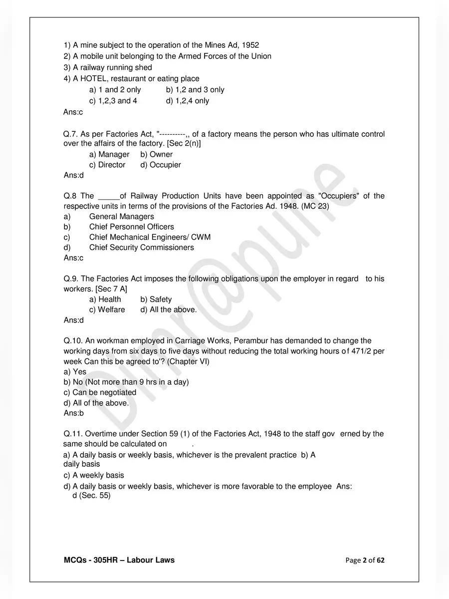 2nd Page of Industrial Relations and Labour Welfare MCQ PDF