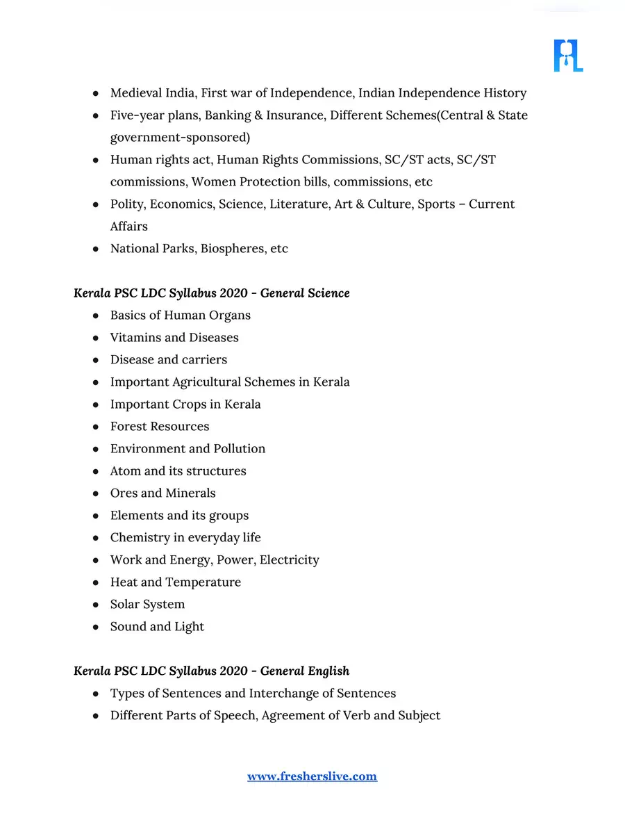 2nd Page of Kerala PSC LDC Syllabus 2020 PDF