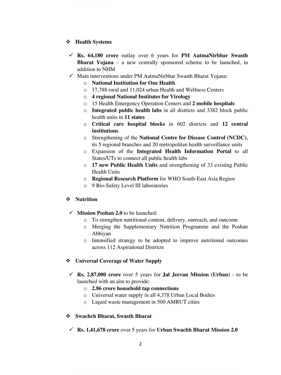 2nd Page of New Budget 2021 List PDF
