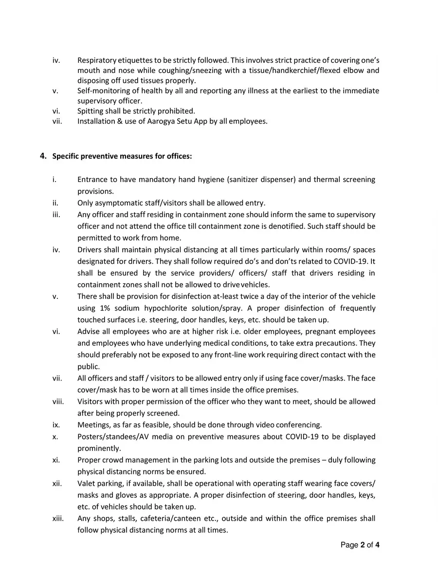 2nd Page of New Covid-19 SOP’s / Guidelines for Offices PDF