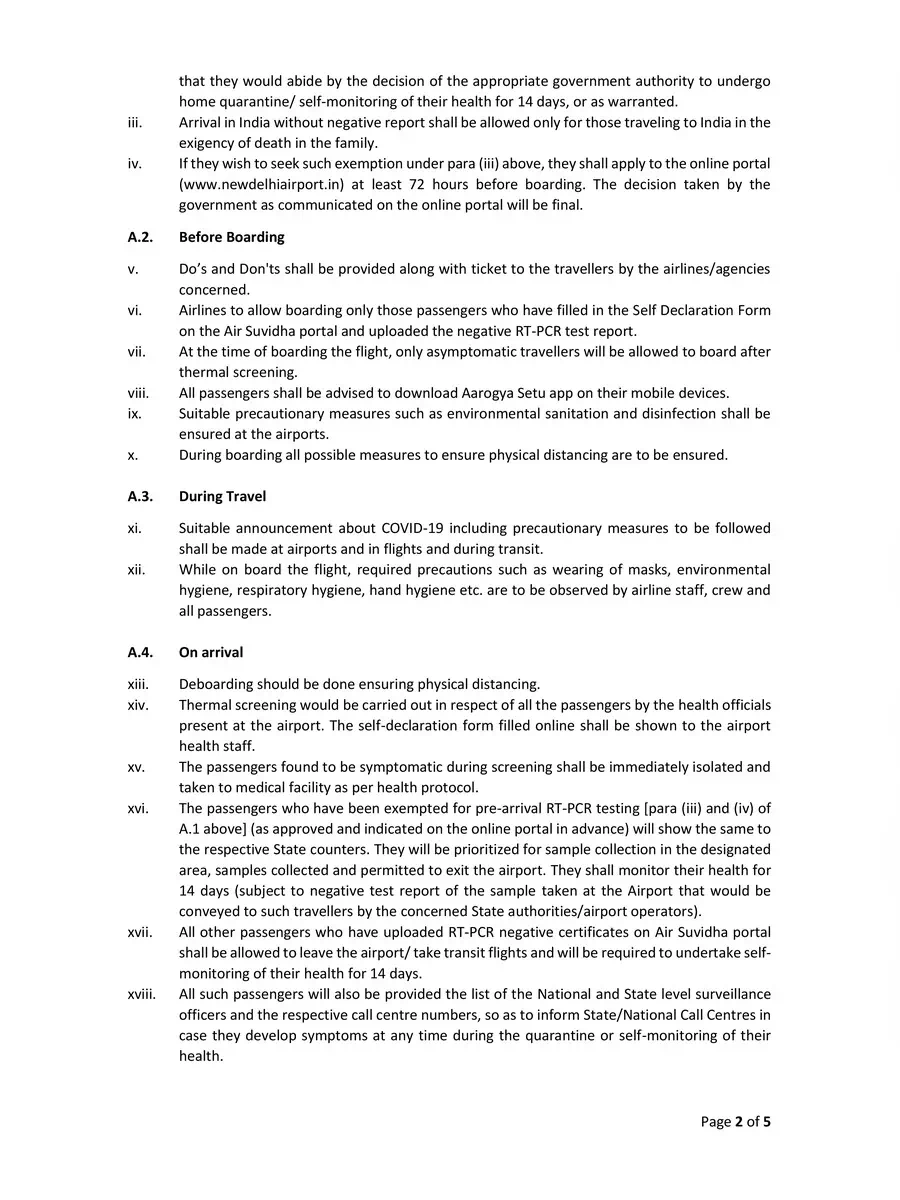 2nd Page of New Guidelines for International Arrivals in India PDF