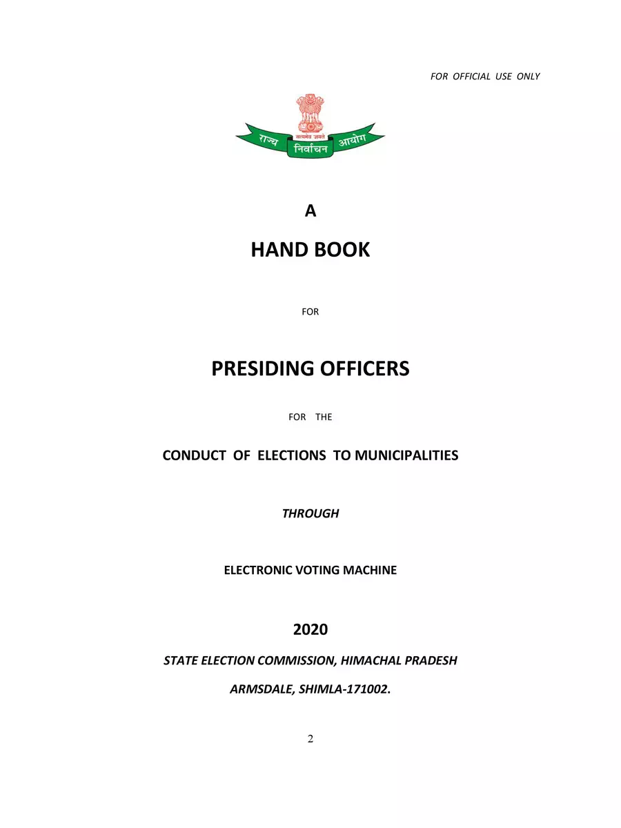 2nd Page of Presiding Officer Handbook 2020 Himachal Pradesh PDF