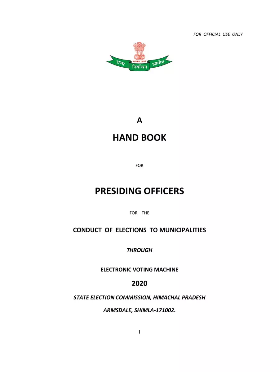 Presiding Officer Handbook 2020 Himachal Pradesh