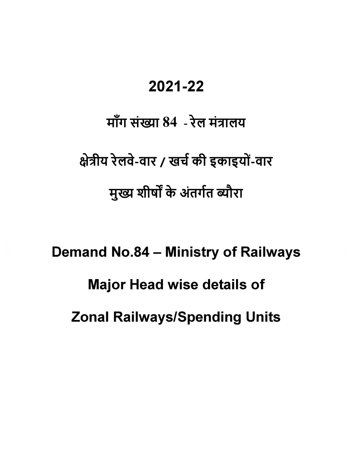 Indian Railway Budget 2021- 2022