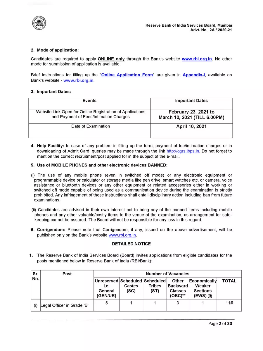 2nd Page of RBI Assistant Manager Recruitment 2021 Notification PDF
