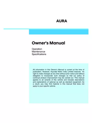 Hyundai Aura Owner’s Manual Guide PDF